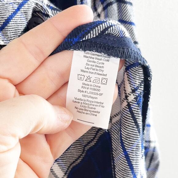 Laju Button Down Long Sleeve Plaid Flannel Shirt Top Blouse Blue Small - Picture 4 of 4